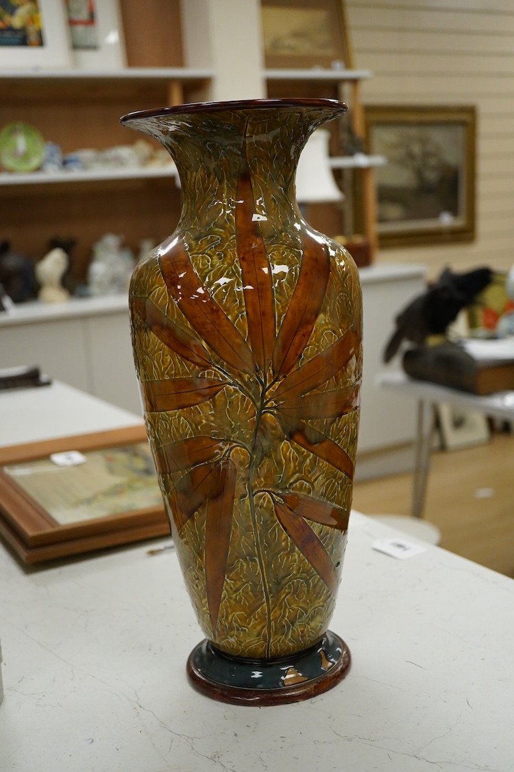 A Doulton Lambeth natural foliage ware vase, 40cm high